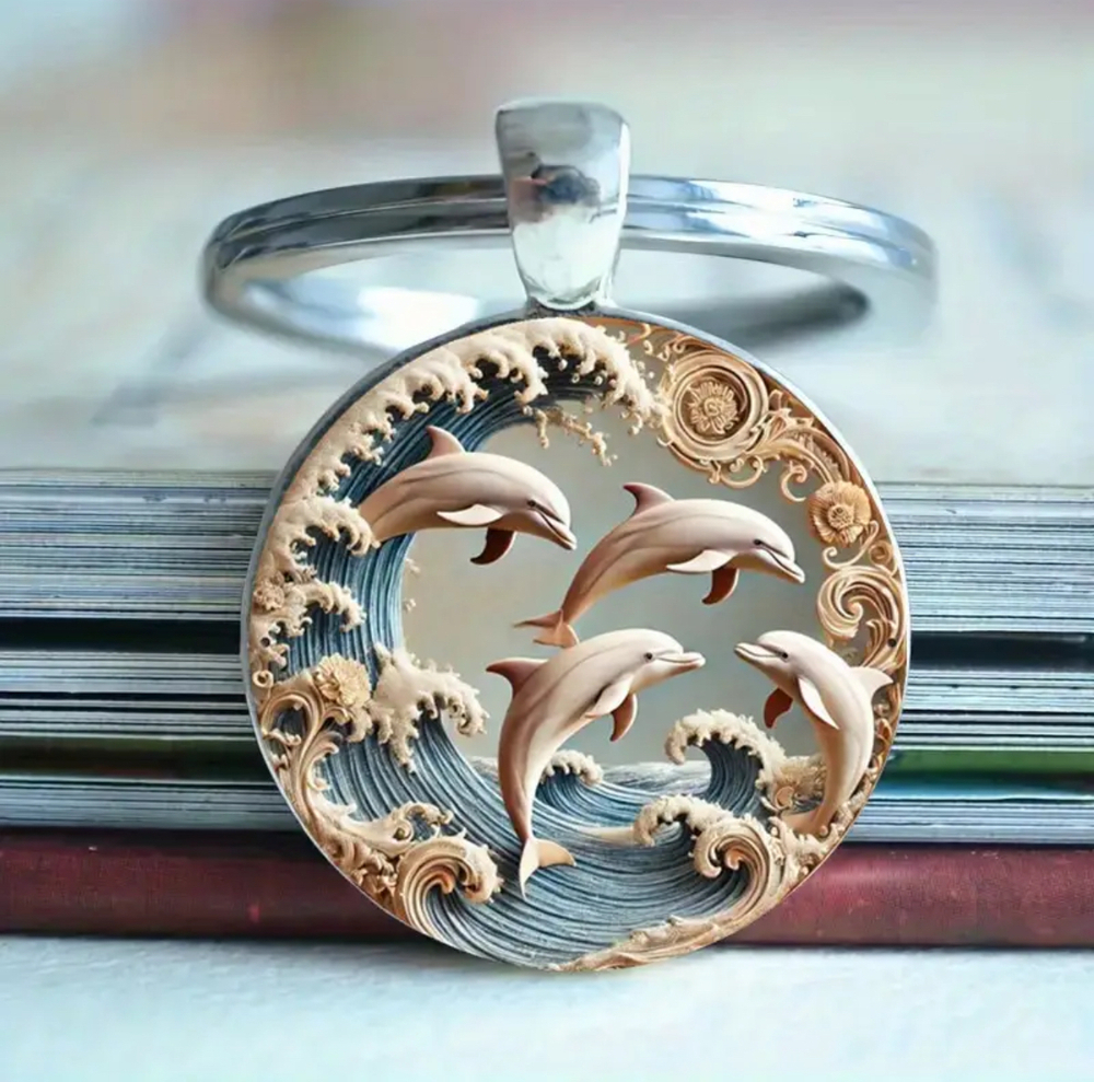 3/$25 Dolphins Waves Keychain NEW